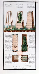 Illustration eines speziellen Schranks für den Transport von Sträuchern und Büschen, aus dem Notizbuch des Künstlers während der Expeditionen von Jean-Francois Gallup de la Perouse (1741-88)